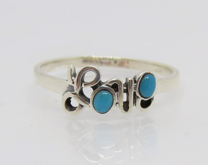 Vintage Sterling Silver Turquoise Love Ring Size 6