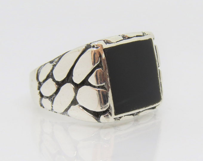 Vintage Sterling Silver Nugget Natural Black Onyx Men's Ring Size 9