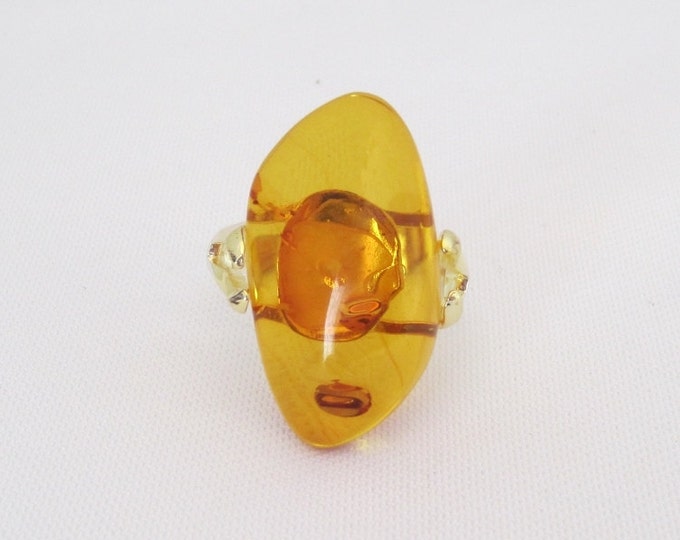 Vintage Sterling Silver Natural Baltic Amber Ladies Ring Size 8.75