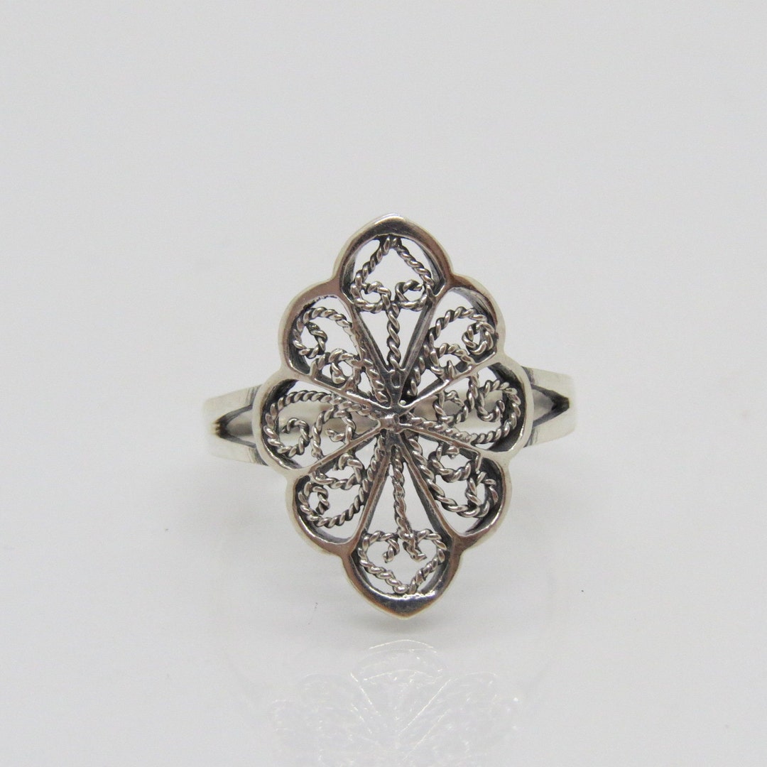 Pointed Filigree Ring – Sterling Silver 925, Sizes 4-10, Vintage Style - View #10