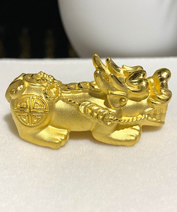 Vintage 24K 999 Pure Gold Pixiu, Dragon Charm Pen… - image 4