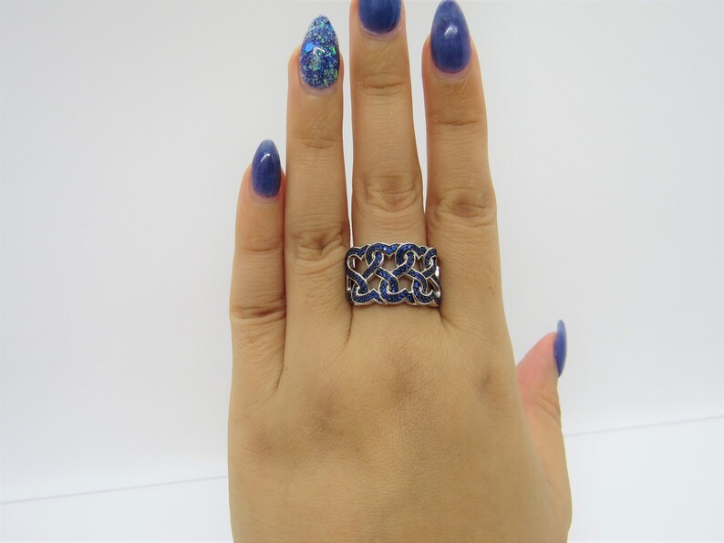 Vintage Sterling Silver Blue Sapphire Celtic Dome Ring Size 8