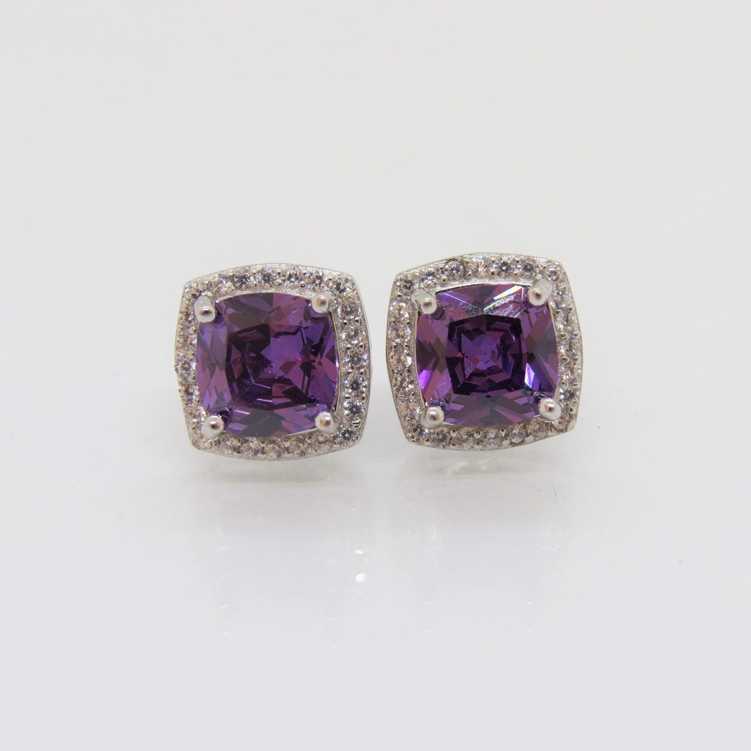 Vintage Sterling Silver Amethyst & White Topaz Stud Earrings - Etsy