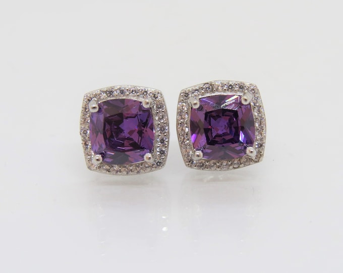 Vintage Sterling Silver Amethyst & White Topaz Stud Earrings