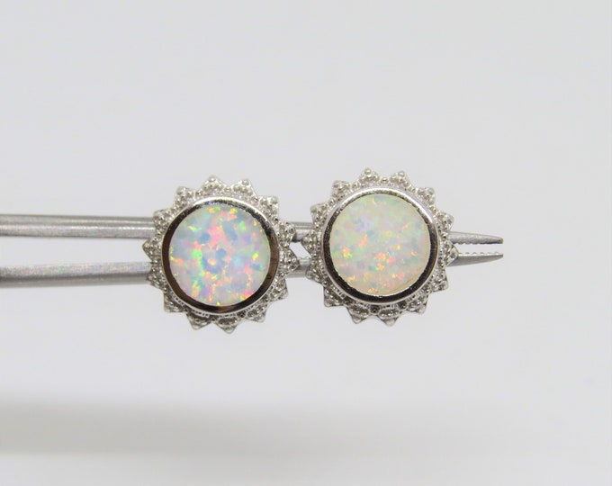 Vintage Sterling Silver White Opal Sun Earrings