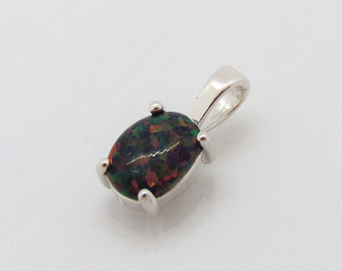 Vintage Sterling Silver Oval Black Opal Pendant