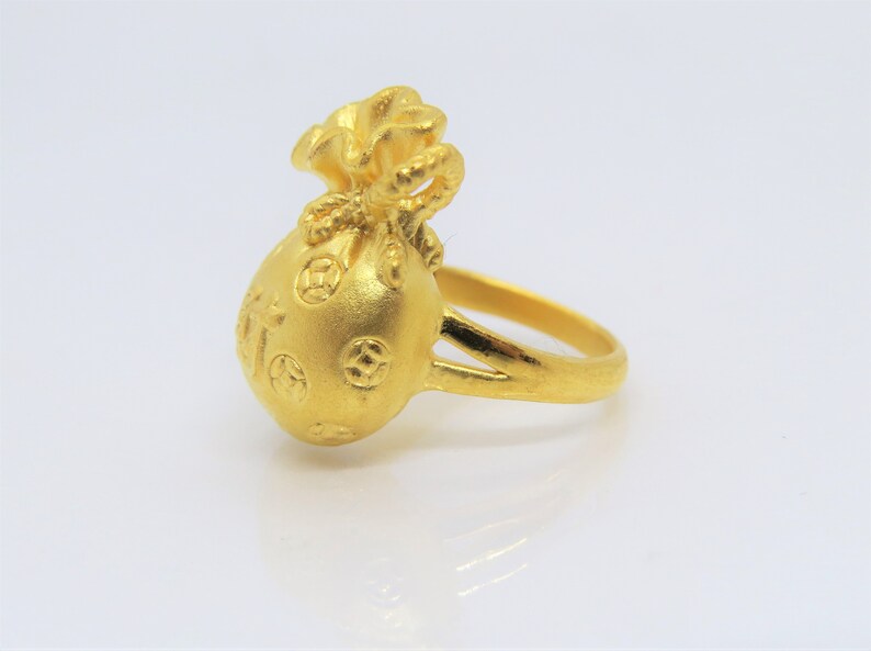 24K 999 Pure Gold Money Bag Vintage Ring Size 7.5 Etsy