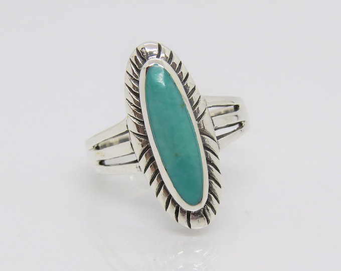 Vintage Sterling Silver Turquoise Long Ring Size 7