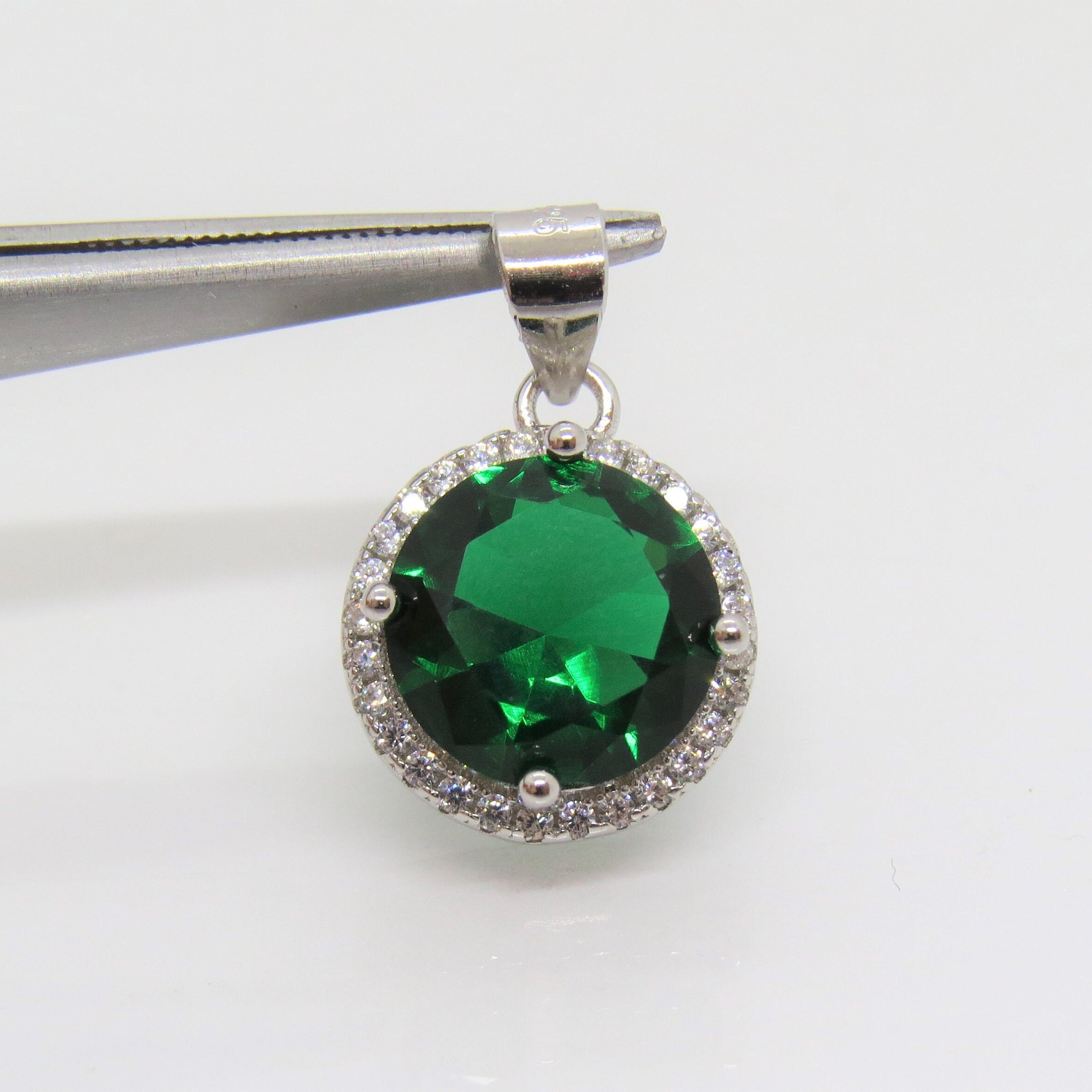 Vintage Sterling Silver Round Cut Emerald & White Topaz