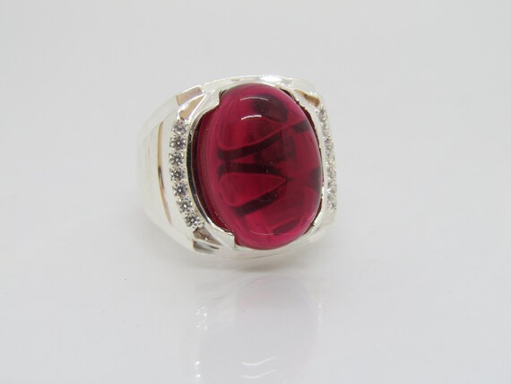 Vintage Sterling Silver Oval Red Ruby & White Top… - image 5