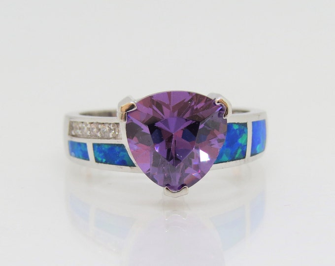 Vintage Sterling Silver Amethyst, Blue Opal & White Topaz Ring Size 5