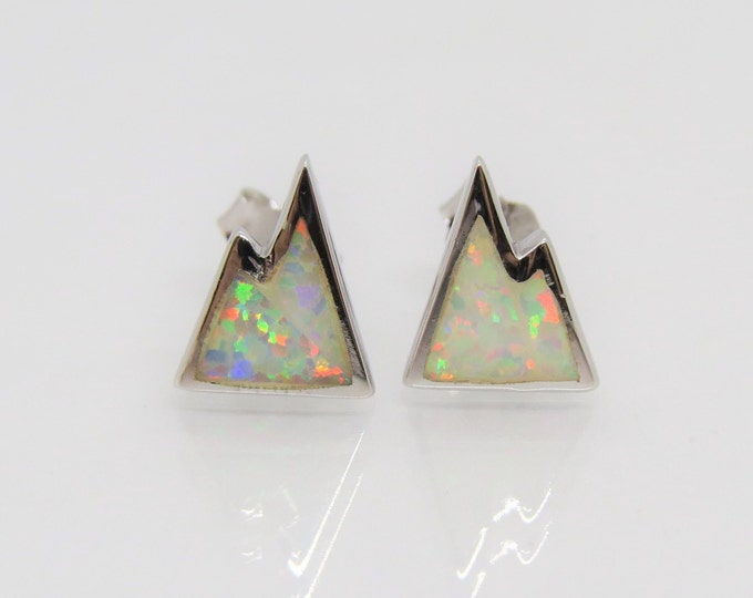 Vintage Sterling Silver White Opal Mountain Earrings