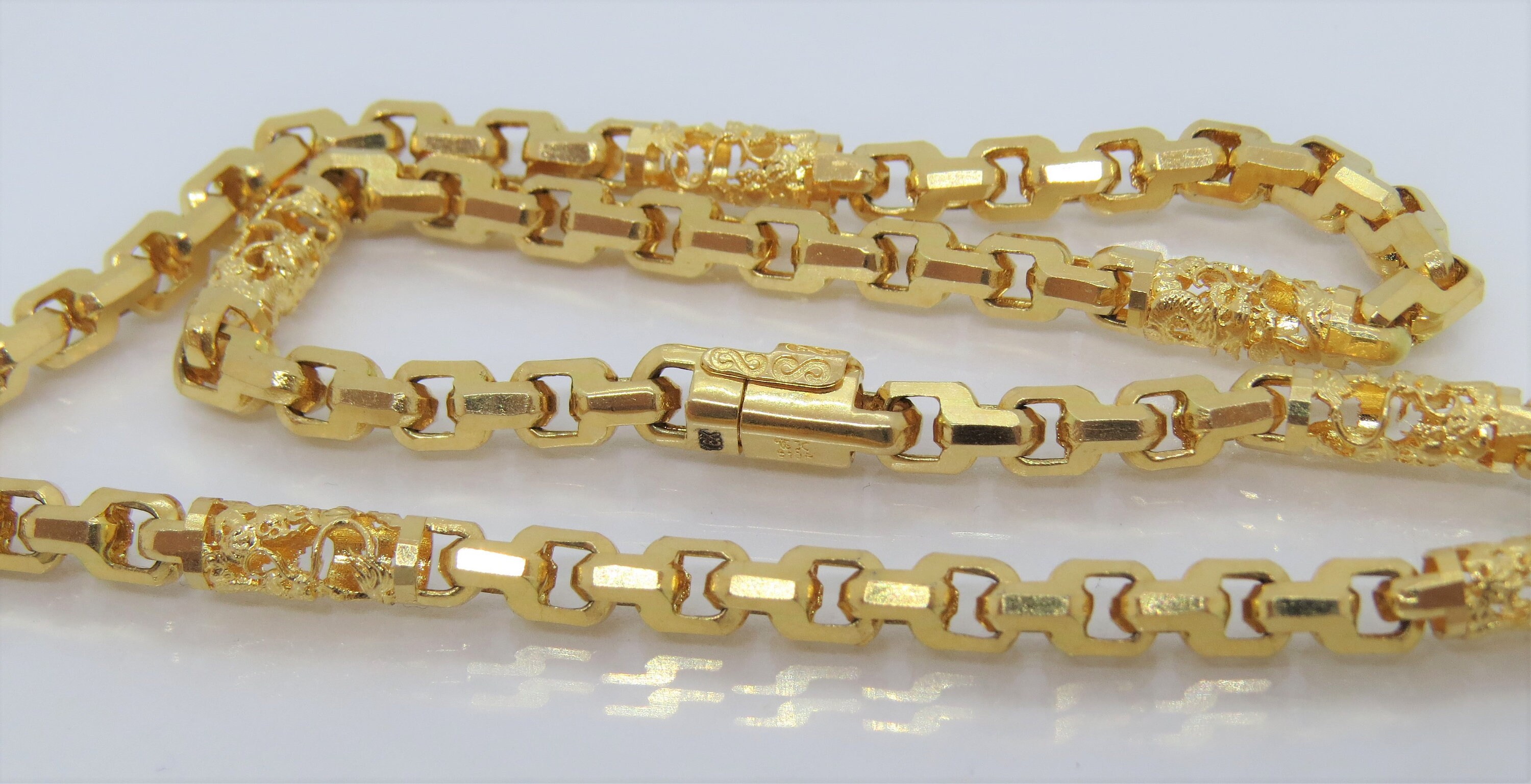 Vintage 18K Solid Yellow Gold Dragon Link Chain Heavy Gold Etsy