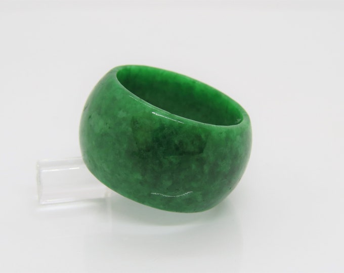 Vintage Natural Green Jadeite Jade Men's Band Ring Size 16