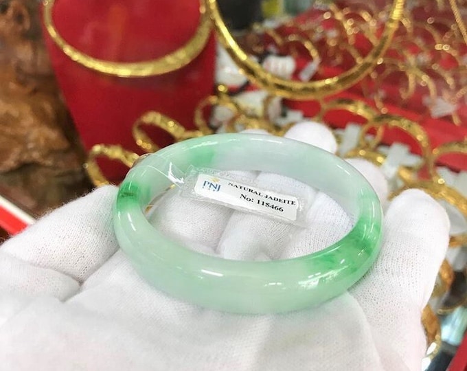 Vintage Translucent Natural Green, Light Lavender Jadeite Jade Bangle Bracelet 55.1MM