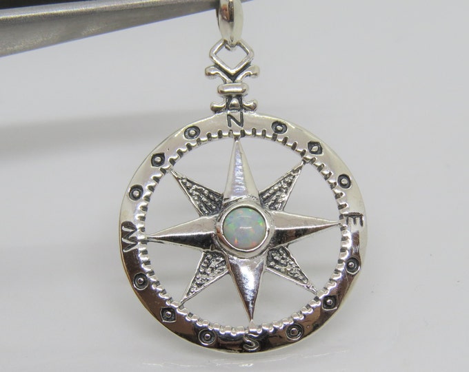 Vintage Sterling Silver White Opal Compass Pendant