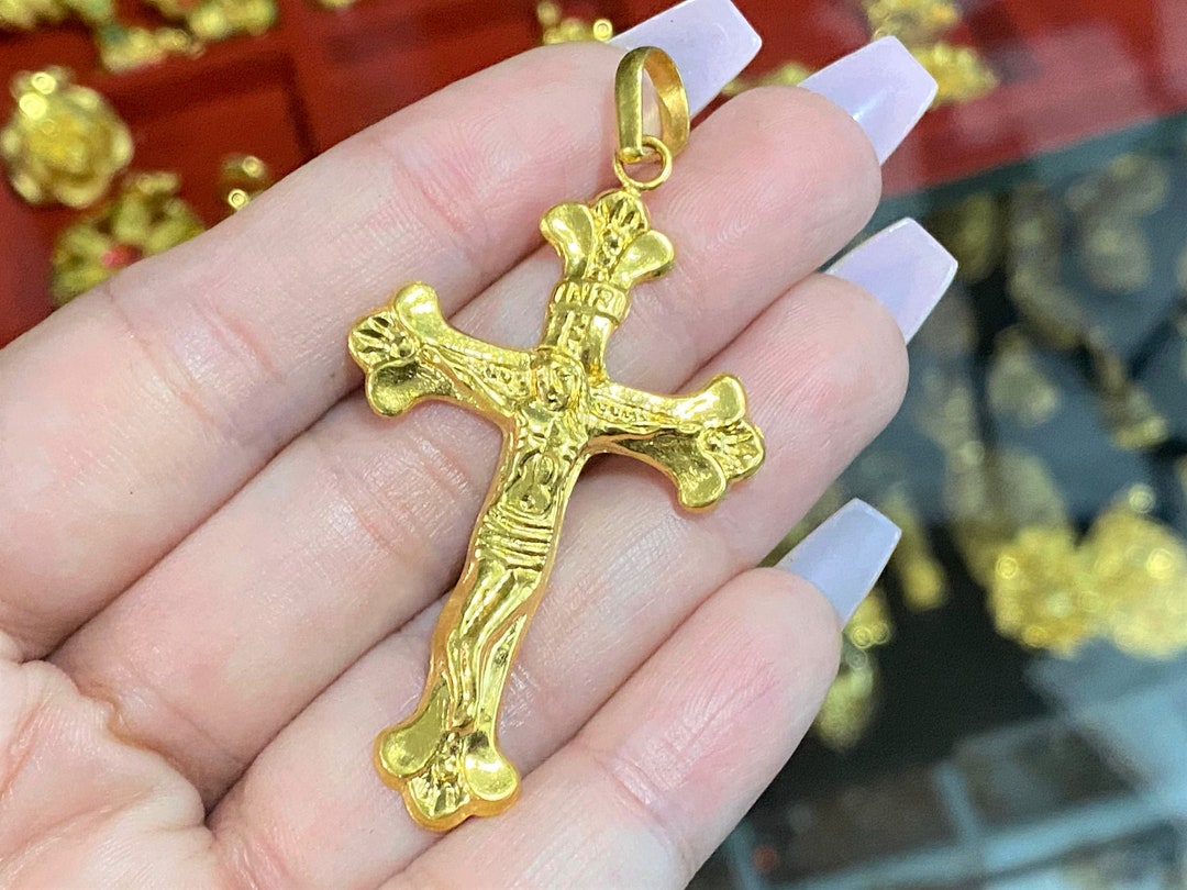 24 Karat Gold 24k Gold Crucifix Necklace Vintage 23K 980 Pure Gold