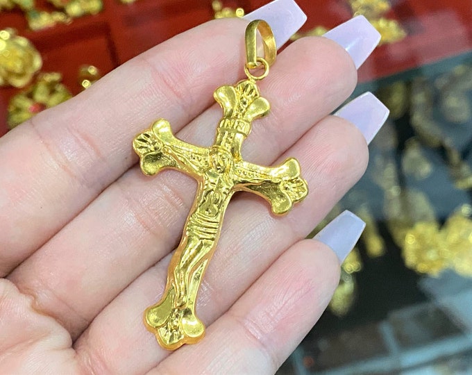Vintage 23K 980 Pure Gold Crucifix Cross Pendant.