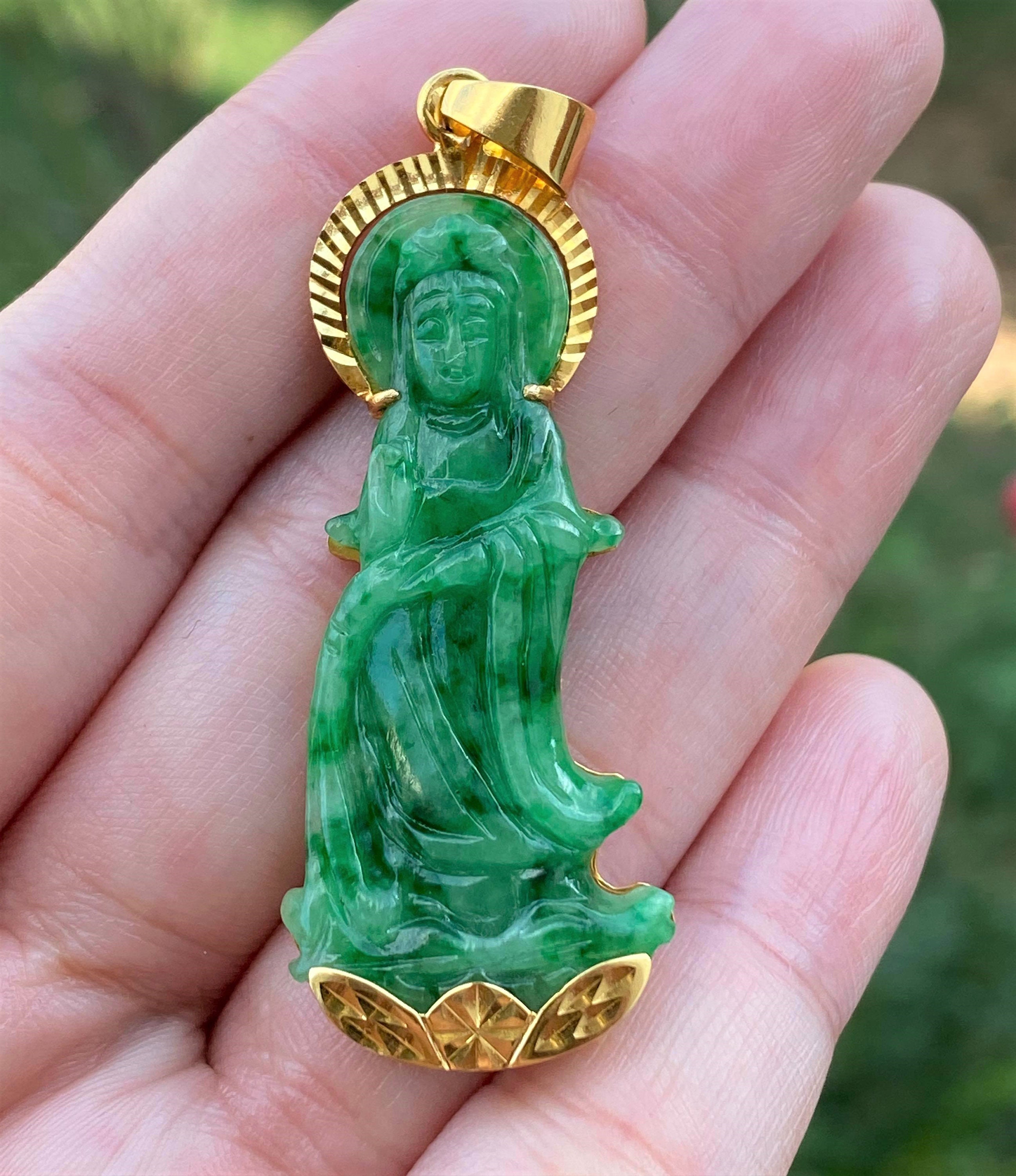 c1lint7785631 Pure Natural Green Jade Dragon Phoenix Bodhisattva Buddha Kwan-Yin The Eight Trigrams Pendant Necklace Gem Amulet