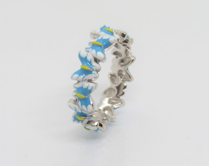 Vintage Sterling Silver Enamel Butterfly Band Ring Size 7