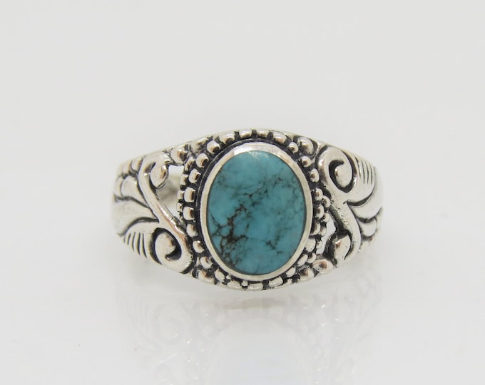 Vintage Sterling Silver Turquoise Filigree Dome Ring Size 7