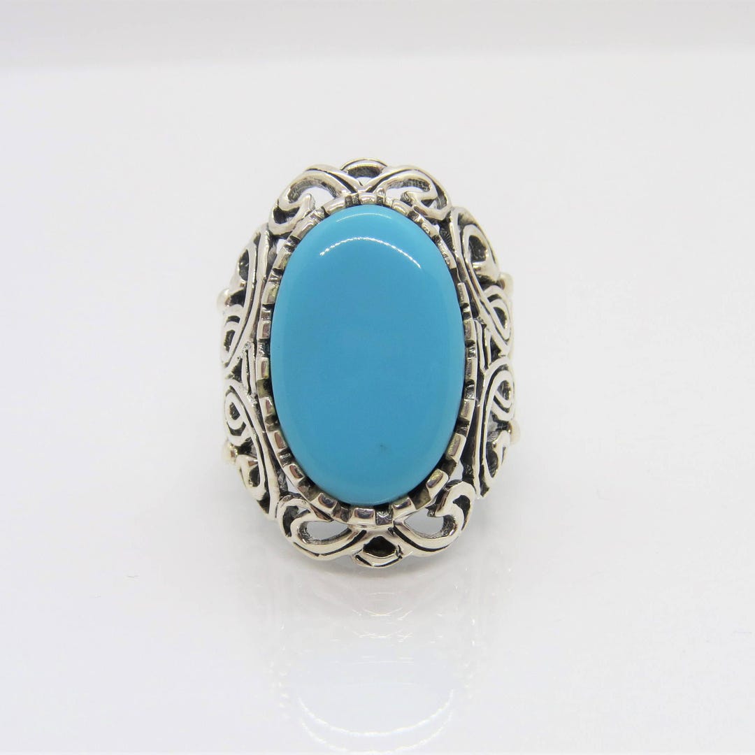 Vintage Sterling Silver Turquoise Filigree Dome Ring Size 8 - Etsy