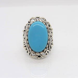 Vintage Sterling Silver Turquoise Filigree Dome Ring Size 8