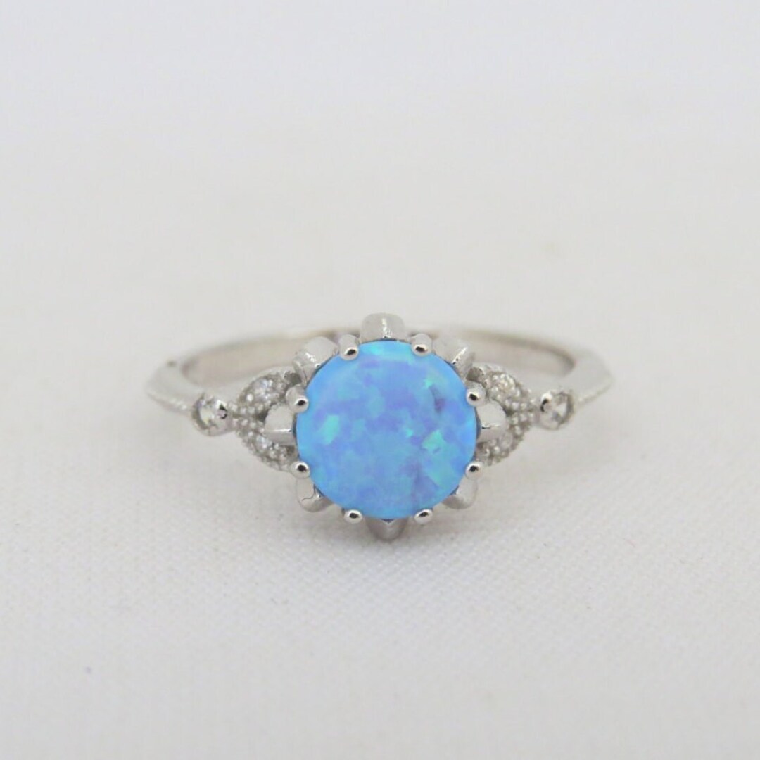 Vintage Sterling Silver Blue Opal & White Topaz Ring Size 7 - Etsy