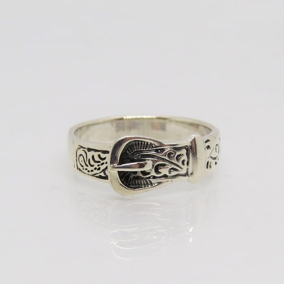 Sterling Silver Belt Buckle Carved Ring Size 7.5 - Etsy