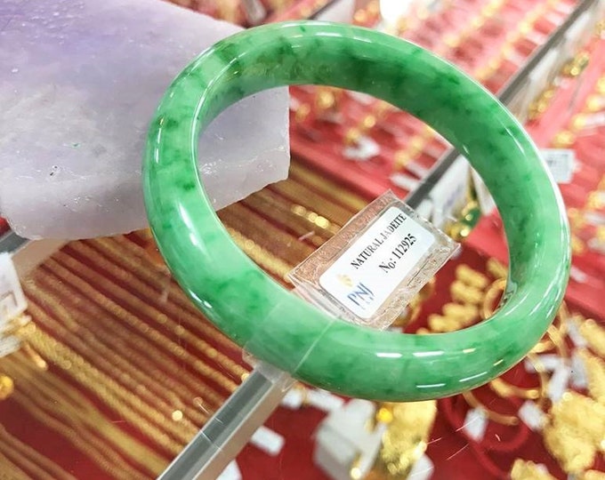 Vintage Translucent Natural Green Jadeite Jade Bangle Bracelet 58.3MM