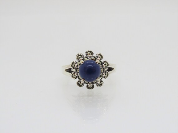 Vintage Sterling Silver Lapis Lazuli & Marcasite Flower Ring | Etsy