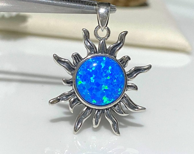 Vintage Sterling Silver Blue Opal Sun Pendant.