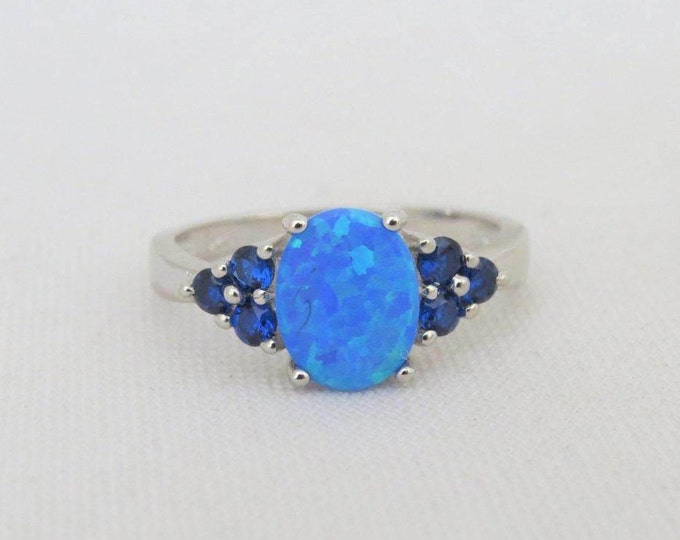 Sterling Silver Blue Opal & Blue Sapphire Ring Size 6