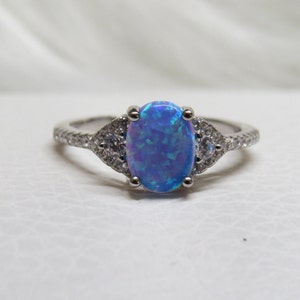 Sterling Silver Oval Blue Opal Ring.