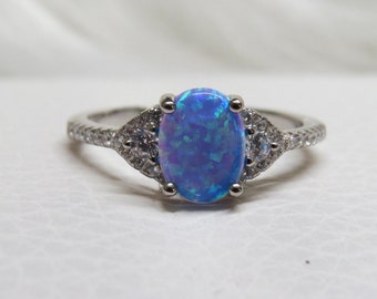 Sterling Silver Oval Blue Opal Ring.