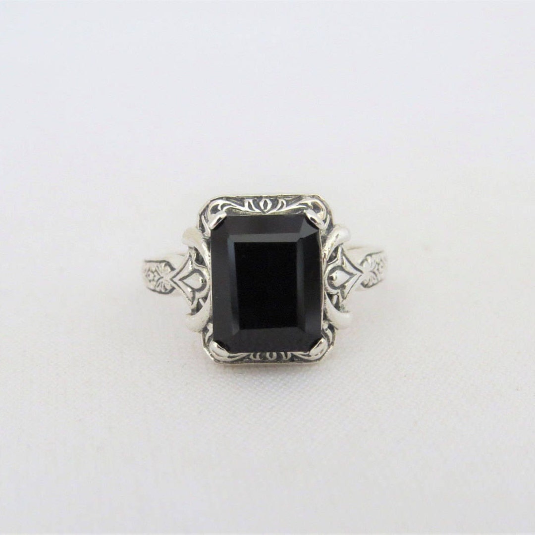 贈り物 Vintage Sterling Size Ring Carved Onyx Black Natural Silver アクセサリー