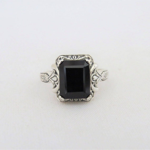 Vintage Sterling Silver Natural Black Onyx Carved… - image 1