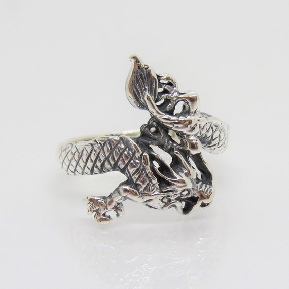 Vintage Sterling Silver Dragon Ring Size 9 - image 5