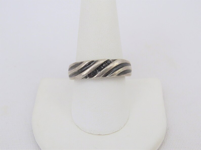 Vintage Sterling Silver Black Diamond Unisex Band Ring Size 10