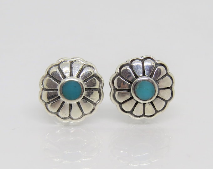 Vintage Southwestern Sterling Silver Turquoise Flower stud Earrings