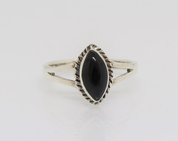 Vintage Sterling Silver Marquise Black Onyx Braid Ring Size 8