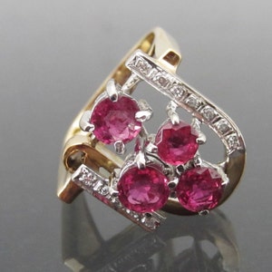 Antique European Art Deco 14K Solid Gold Genuine Ruby & Diamond Ring Size 5