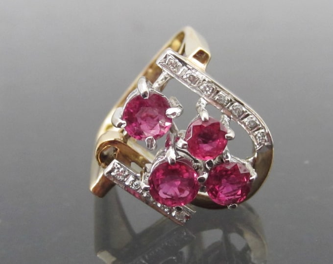 Antique European Art Deco 14K Solid Gold Genuine Ruby & Diamond Ring Size 5
