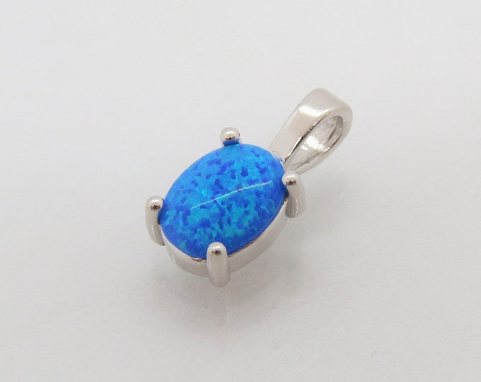 Vintage Sterling Silver Oval Blue Opal Charm Pendant