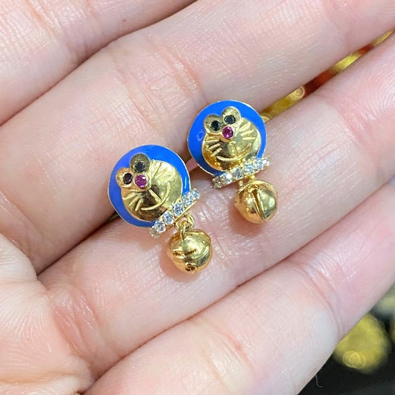 Vintage 18K Solid Yellow Gold Ruby, Black Sapphir… - image 1