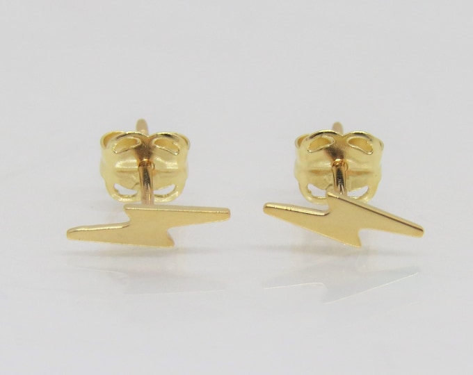 Vintage 14K Solid Yellow Gold Lightning Bolt Stud Earrings