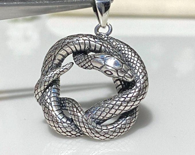 Vintage Sterling Silver Snake Charm Pendant.