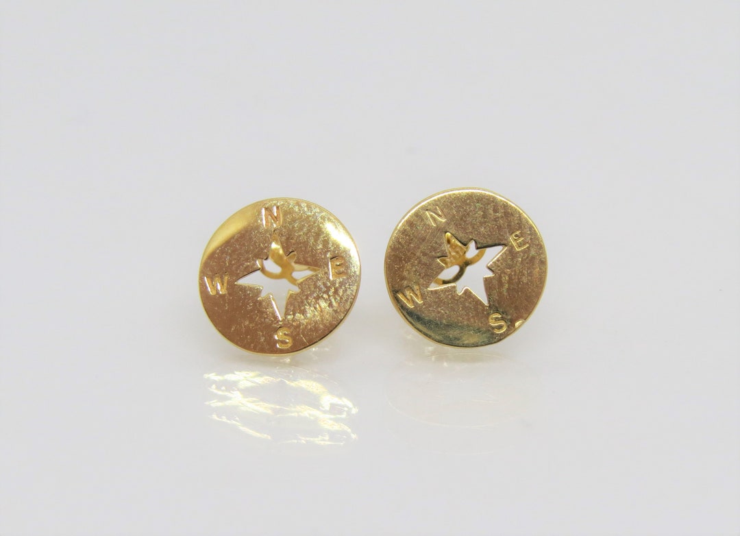 Vintage 14K Solid Yellow Gold Compass Stud Earrings - Etsy