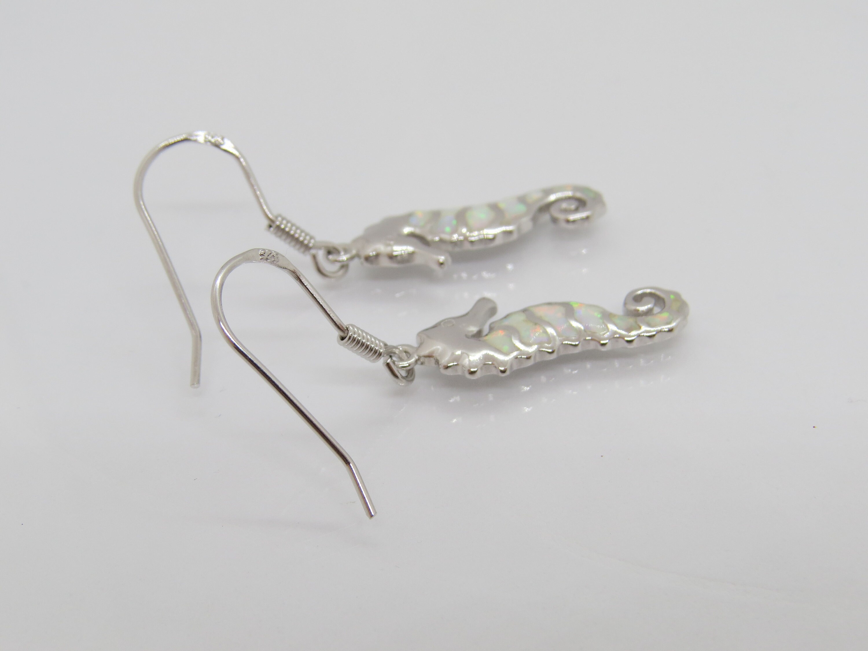 Vintage Sterling Silver White Opal Seahorse Dangle Earrings | Etsy
