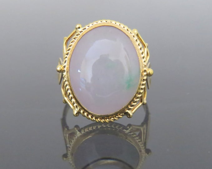 Vintage 18K Solid Yellow Gold Natural Purple Lavender, Green Jadeite Jade Spider Ring Size 7.75